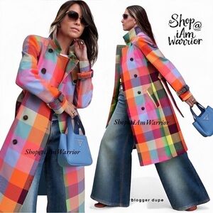 Rainbow checkered NWT double breasted belted trench coat *shop@iamwarrior